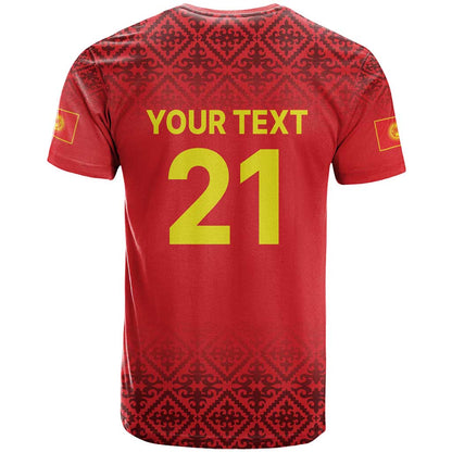 Kyrgyzstan Football Custom T-Shirt Kazakh Pattern Graphic Tee