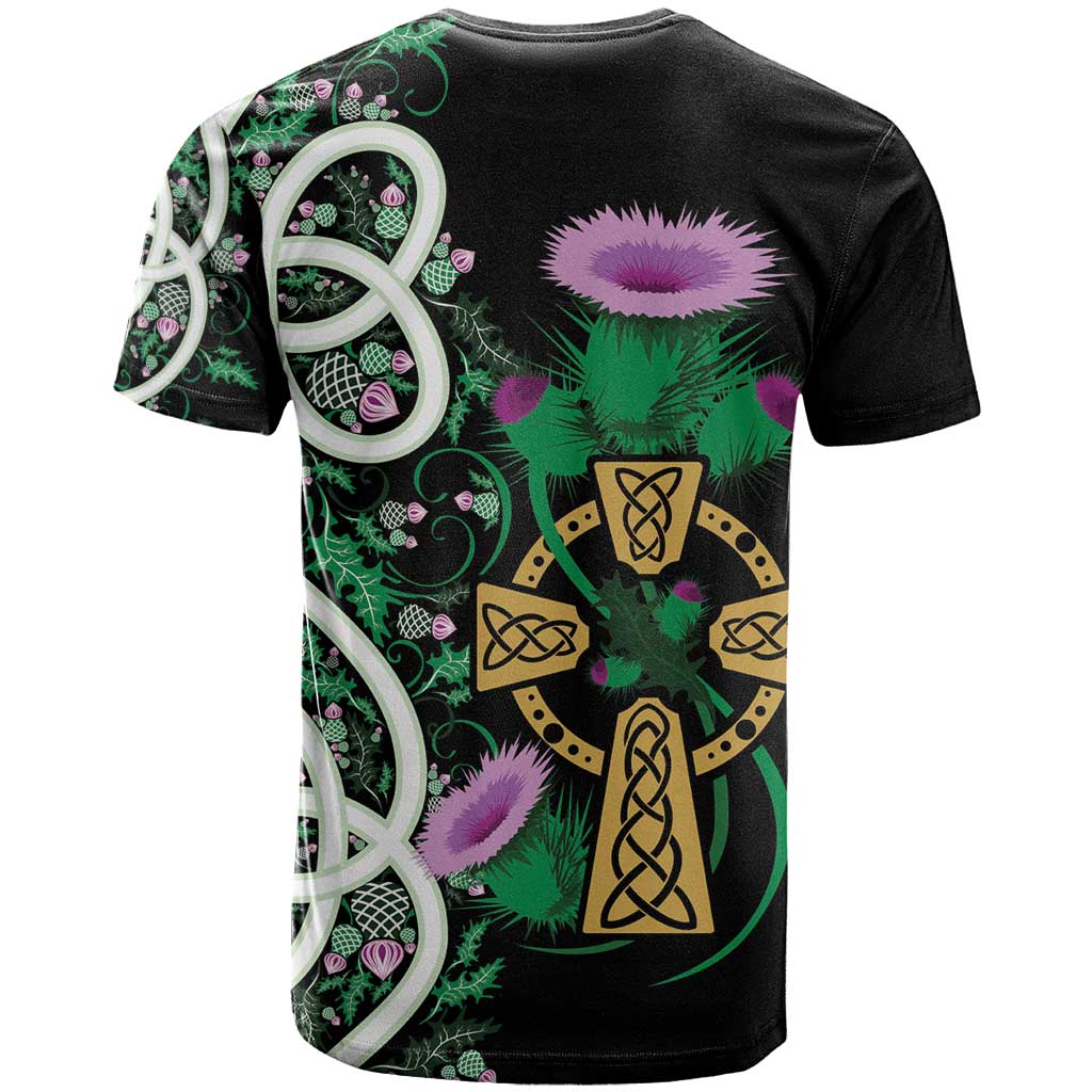 Scottish Celtic Cross Thistle Flowers T-Shirt Graphic Tee