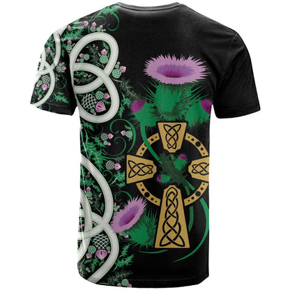 Scottish Celtic Cross Thistle Flowers T-Shirt Graphic Tee