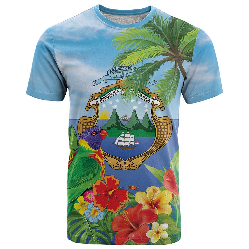 Costa Rica Parrot Tropical Flowers T-Shirt Graphic Tee