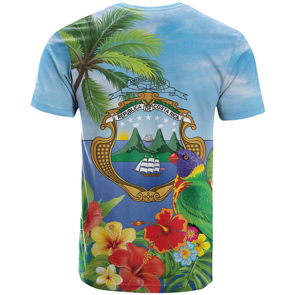 Costa Rica Parrot Tropical Flowers T-Shirt Graphic Tee