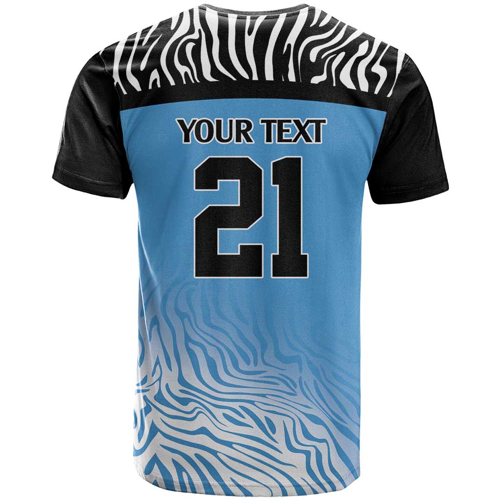 Botswana Cricket Custom T-Shirt Baggy Blues Zebra Skins Pattern Graphic Tee