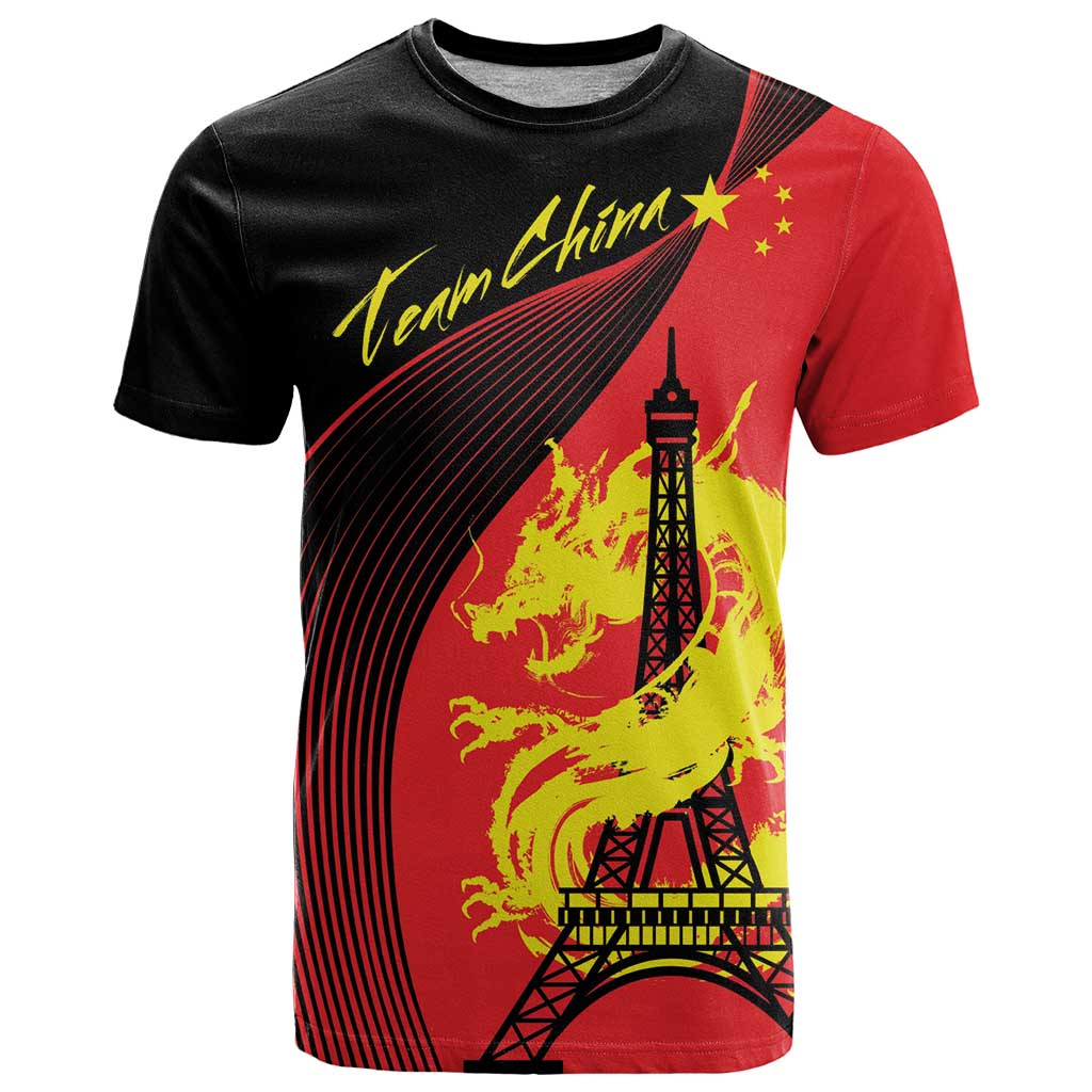 Personalized China Summer Sport T-Shirt Dragon With Eiffel Tower Go Paris 2024 Graphic Tee
