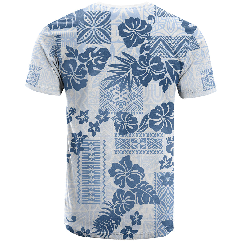Vintage Hawaii T-Shirt Hibiscus Tapa Tribal With Hawaiian Quilt Pattern Blue Graphic Tee