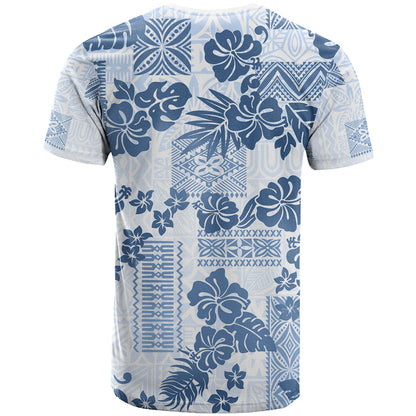 Vintage Hawaii T-Shirt Hibiscus Tapa Tribal With Hawaiian Quilt Pattern Blue Graphic Tee