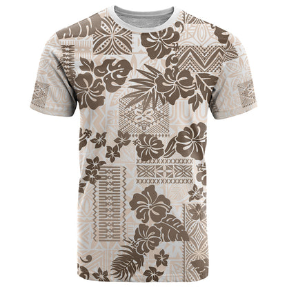 Vintage Hawaii T-Shirt Hibiscus Tapa Tribal With Hawaiian Quilt Pattern Gold Graphic Tee
