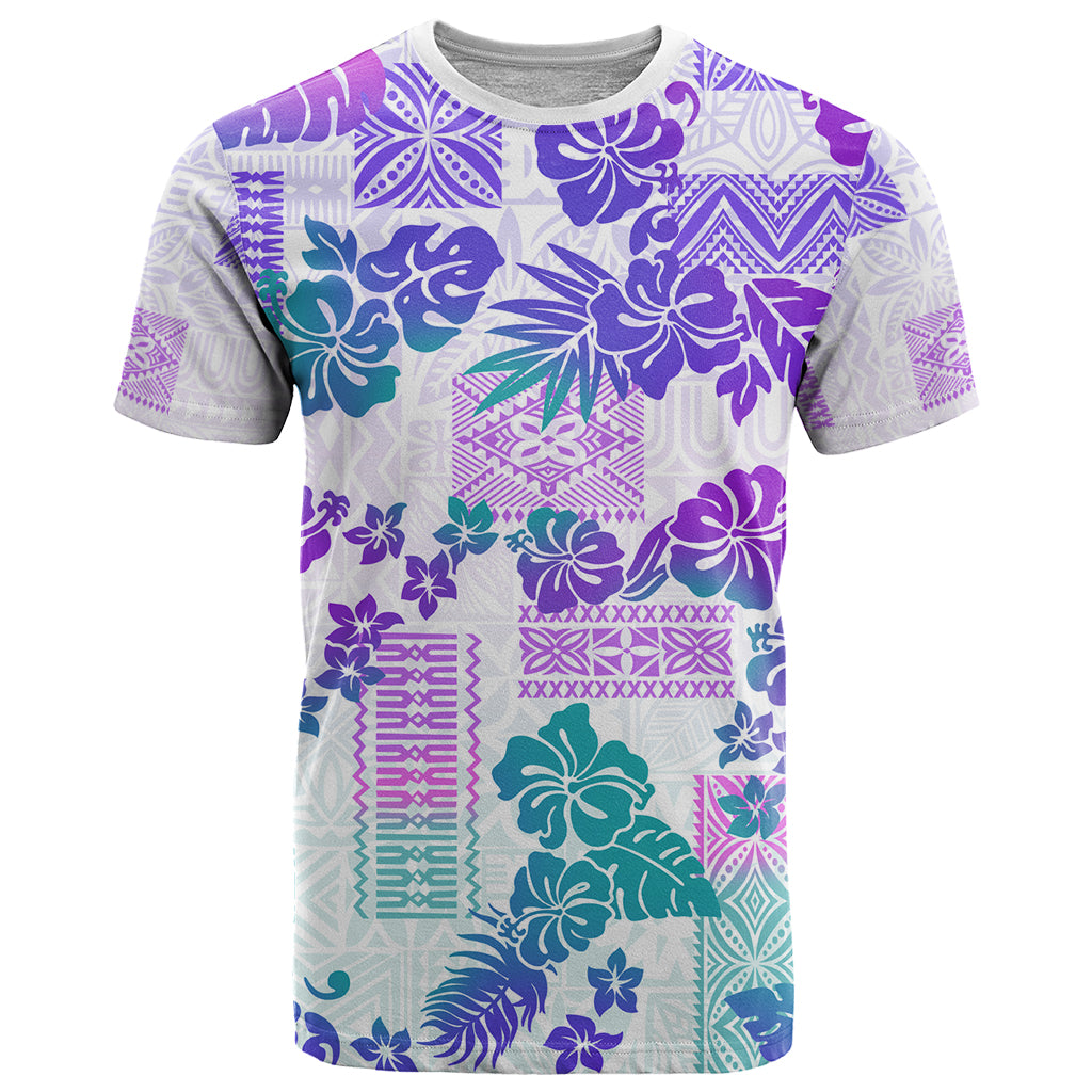 Vintage Hawaii T-Shirt Hibiscus Tapa Tribal With Hawaiian Quilt Pattern Purple Graphic Tee
