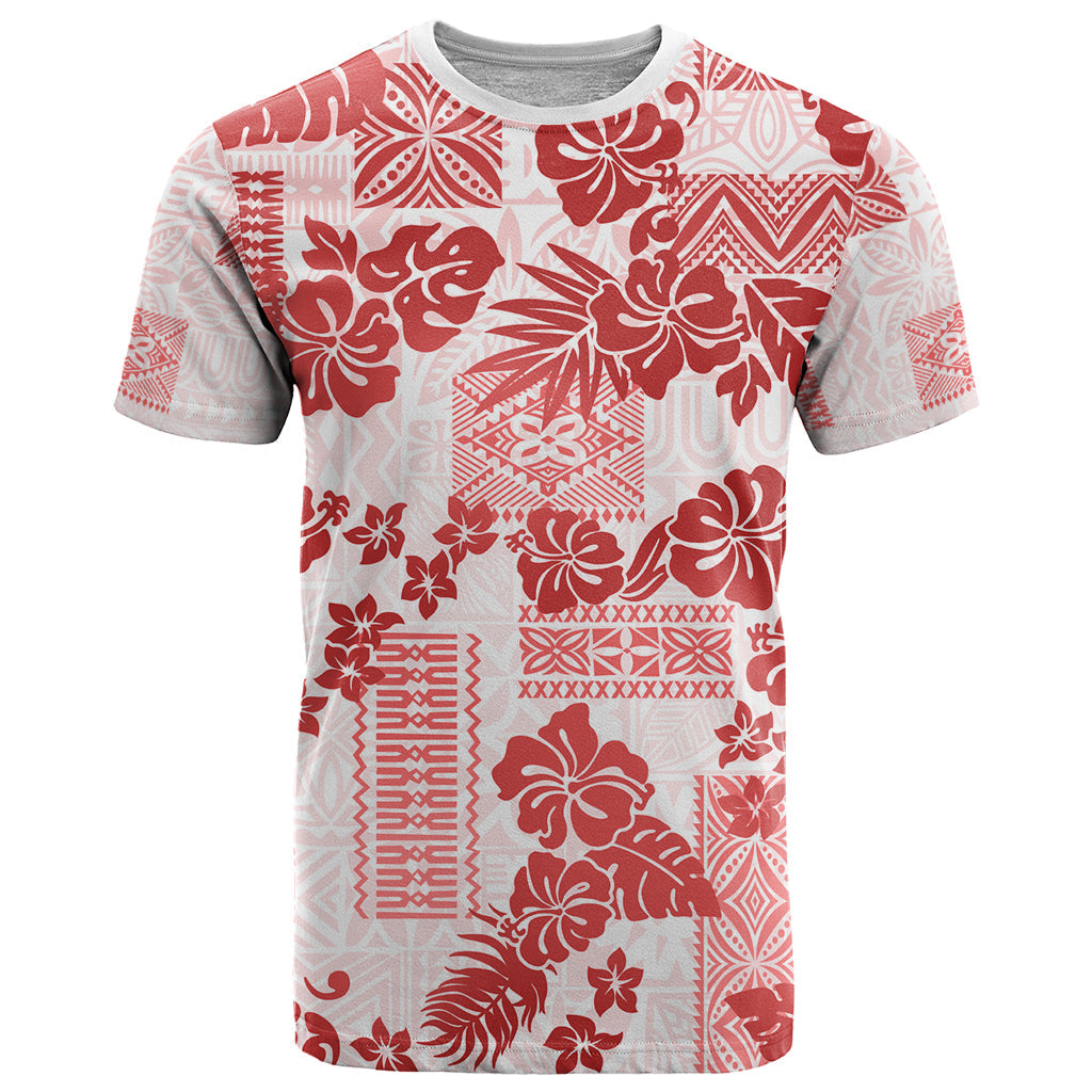 Vintage Hawaii T-Shirt Hibiscus Tapa Tribal With Hawaiian Quilt Pattern Red Graphic Tee