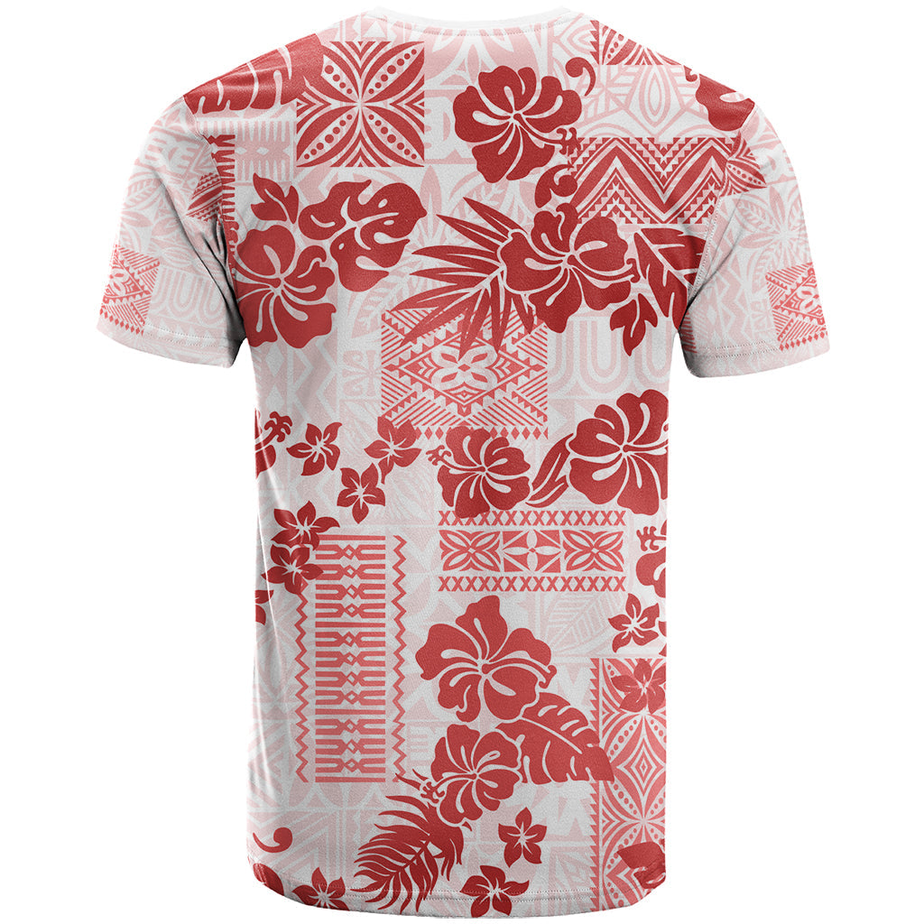 Vintage Hawaii T-Shirt Hibiscus Tapa Tribal With Hawaiian Quilt Pattern Red Graphic Tee