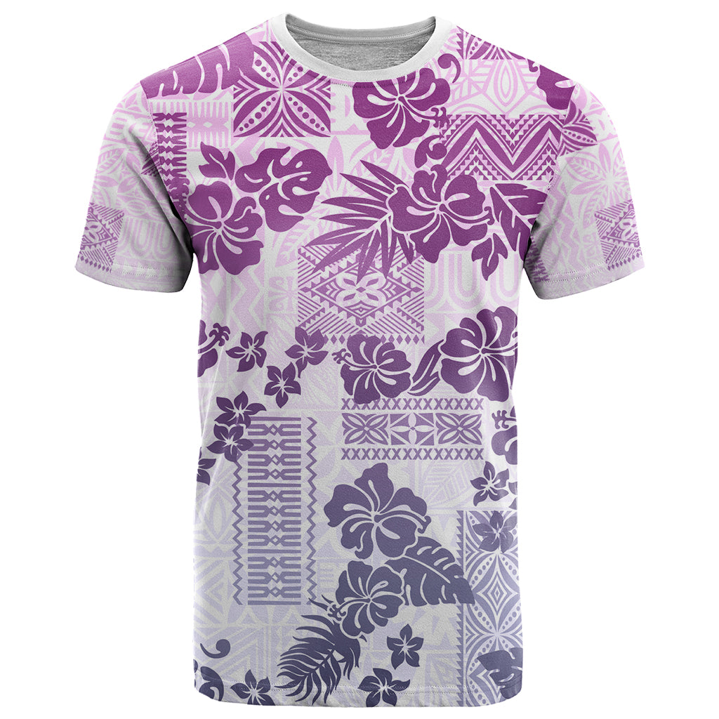 Vintage Hawaii T-Shirt Hibiscus Tapa Tribal With Hawaiian Quilt Pattern Violet Graphic Tee