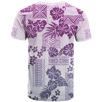 Vintage Hawaii T-Shirt Hibiscus Tapa Tribal With Hawaiian Quilt Pattern Violet Graphic Tee