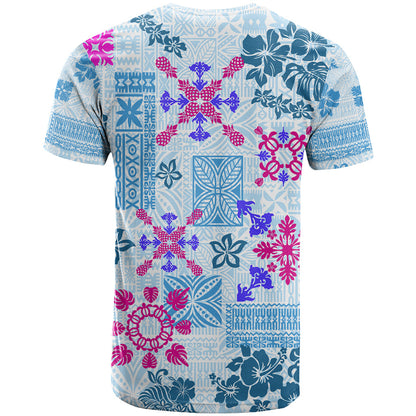 Hawaii Tapa Tribal T-Shirt With Hawaiian Quilt Pattern Blue Graphic Tee