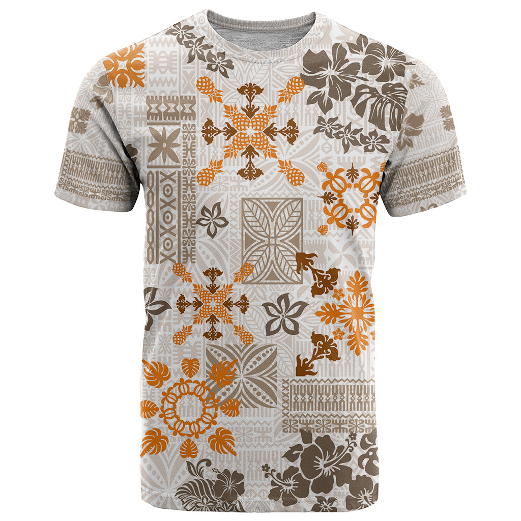 Hawaii Tapa Tribal T-Shirt With Hawaiian Quilt Pattern Gold Graphic Tee