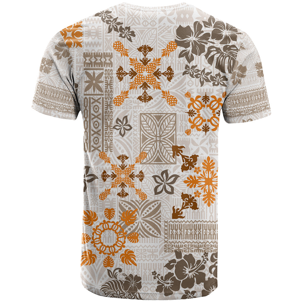 Hawaii Tapa Tribal T-Shirt With Hawaiian Quilt Pattern Gold Graphic Tee