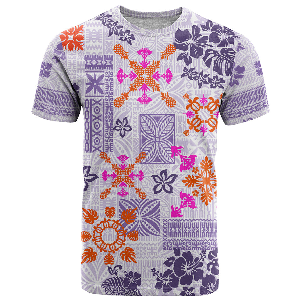 Hawaii Tapa Tribal T-Shirt With Hawaiian Quilt Pattern Violet Graphic Tee
