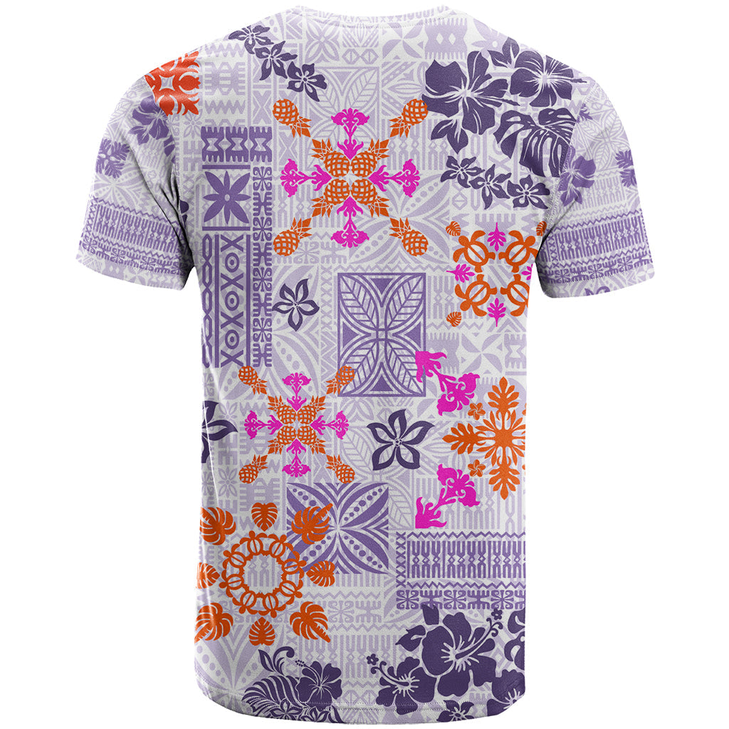 Hawaii Tapa Tribal T-Shirt With Hawaiian Quilt Pattern Violet Graphic Tee