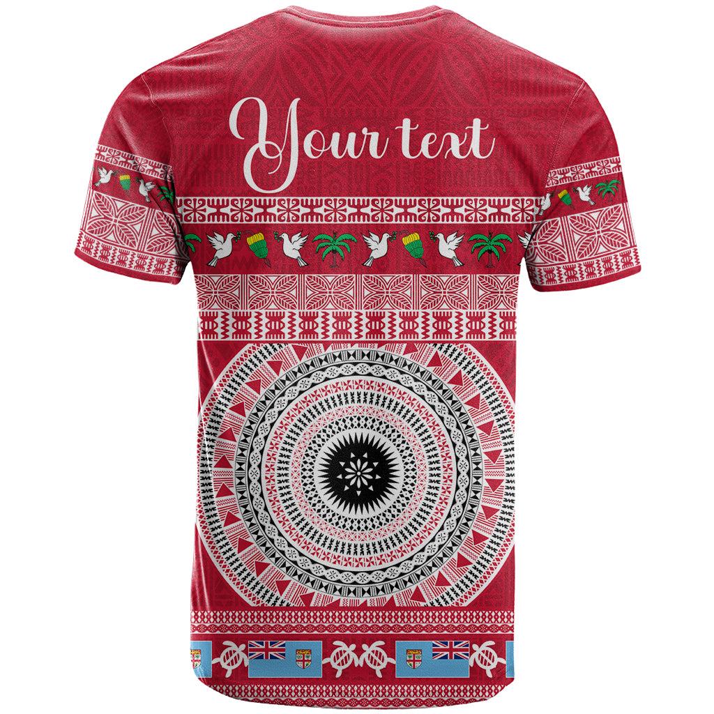 Personalised Fiji Marau Na Kerisimasi T-Shirt Merry Christmas Tapa Pattern Red Style Graphic Tee
