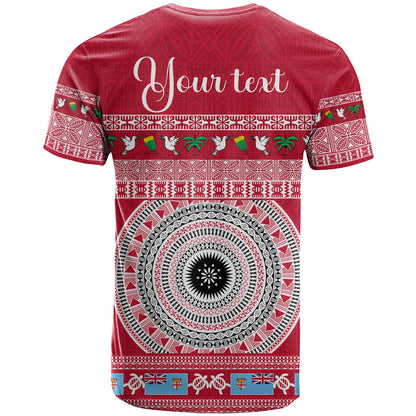 Personalised Fiji Marau Na Kerisimasi T-Shirt Merry Christmas Tapa Pattern Red Style Graphic Tee