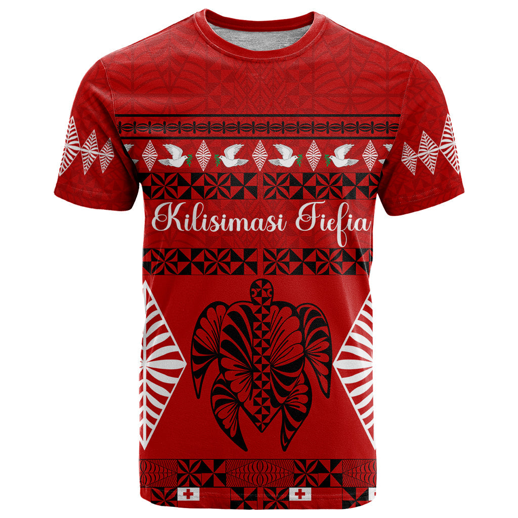 Personalised Tonga Kilisimasi Fiefia T-Shirt Merry Christmas with Turtle Ngatu Pattern Graphic Tee