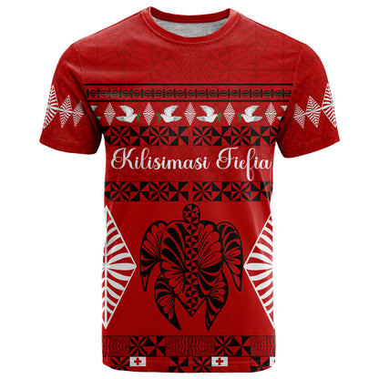Personalised Tonga Kilisimasi Fiefia T-Shirt Merry Christmas with Turtle Ngatu Pattern Graphic Tee