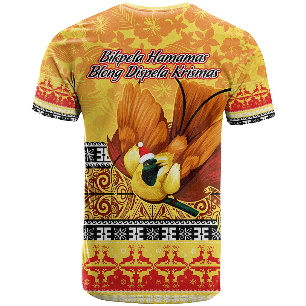 PNG Hamamas Krismas T-Shirt Papua New Guinea Bird Of Paradise Merry Christmas Gold Style Graphic Tee