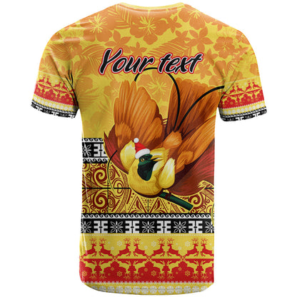 Personalised PNG Hamamas Krismas T-Shirt Papua New Guinea Bird Of Paradise Merry Christmas Gold Style Graphic Tee