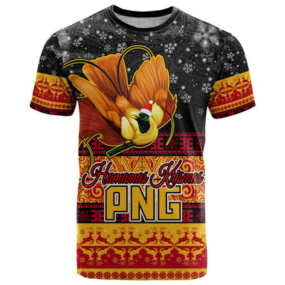 PNG Hamamas Krismas T-Shirt Papua New Guinea Bird Of Paradise Merry Christmas Black Style Graphic Tee