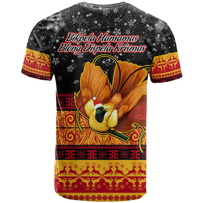 PNG Hamamas Krismas T-Shirt Papua New Guinea Bird Of Paradise Merry Christmas Black Style Graphic Tee