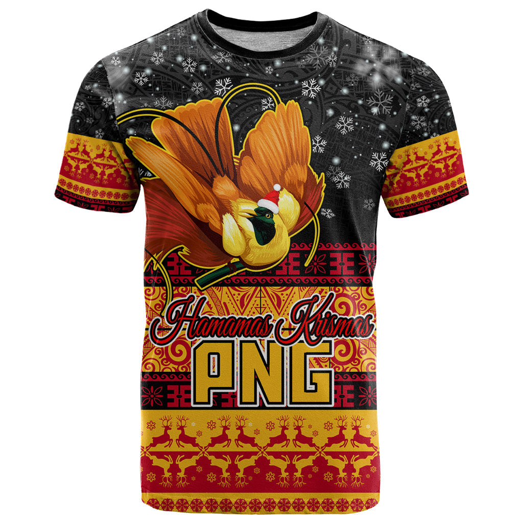 Personalised PNG Hamamas Krismas T-Shirt Papua New Guinea Bird Of Paradise Merry Christmas Black Style Graphic Tee