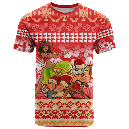 Hawaii Mele Kalikimaka T-Shirt Santa Claus and Hula Dancing Merry Christmas Graphic Tee