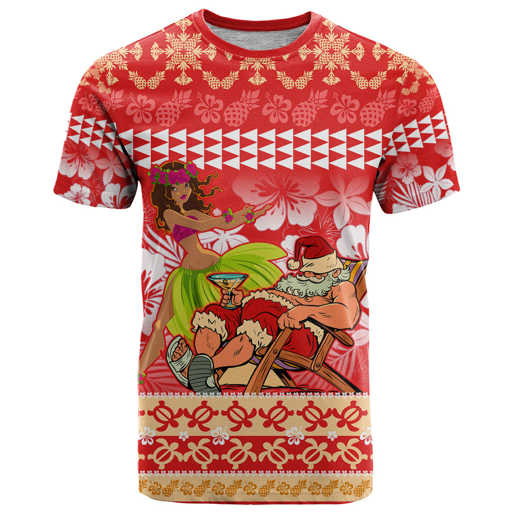 Personalised Hawaii Mele Kalikimaka T-Shirt Santa Claus and Hula Dancing Merry Christmas Graphic Tee
