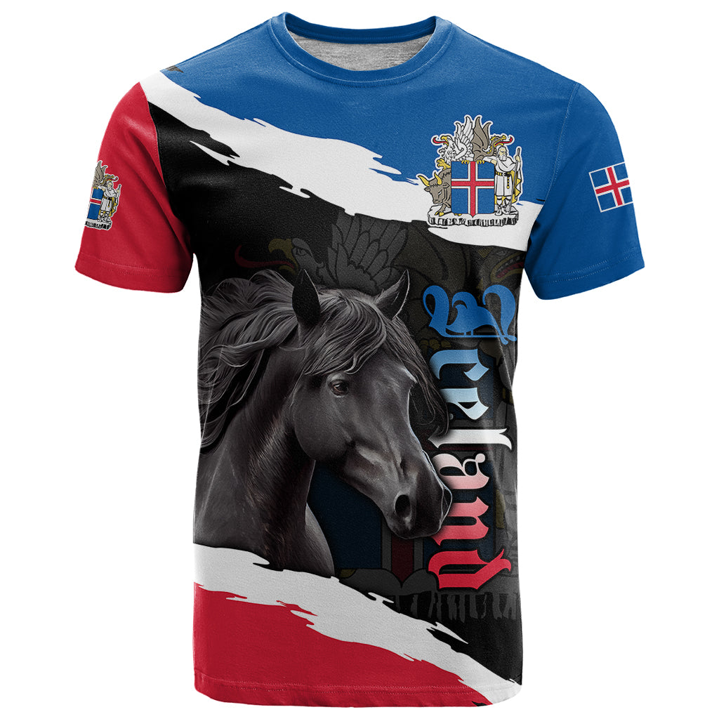 Icelandic Horse T-Shirt Icelandic Coat of Arm - Black Graphic Tee