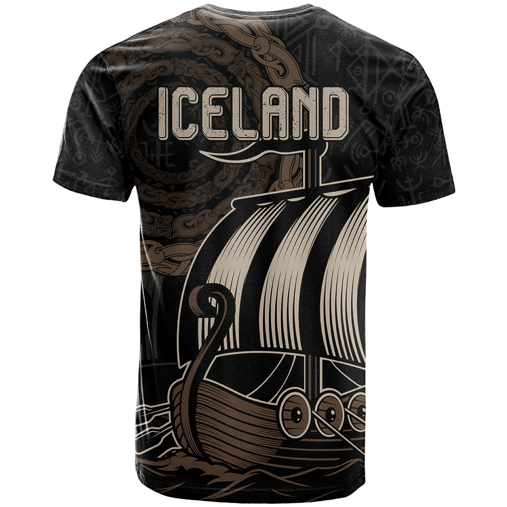 Viking Iceland Coat Of Arms T-Shirt Viking Norman Ship Crossing The Sea Graphic Tee