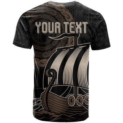 Personalised Viking Iceland T-Shirt Norman Ship with Coat Of Arms Crossing The Sea Graphic Tee