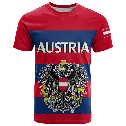 Custom Text And Number Austria T-Shirt Austrian Coat Of Arms Minimalist Red Style Graphic Tee
