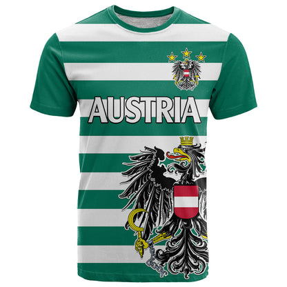 Custom Text And Number Austria T-Shirt Austrian Coat Of Arms Minimalist Green Style No2 Graphic Tee