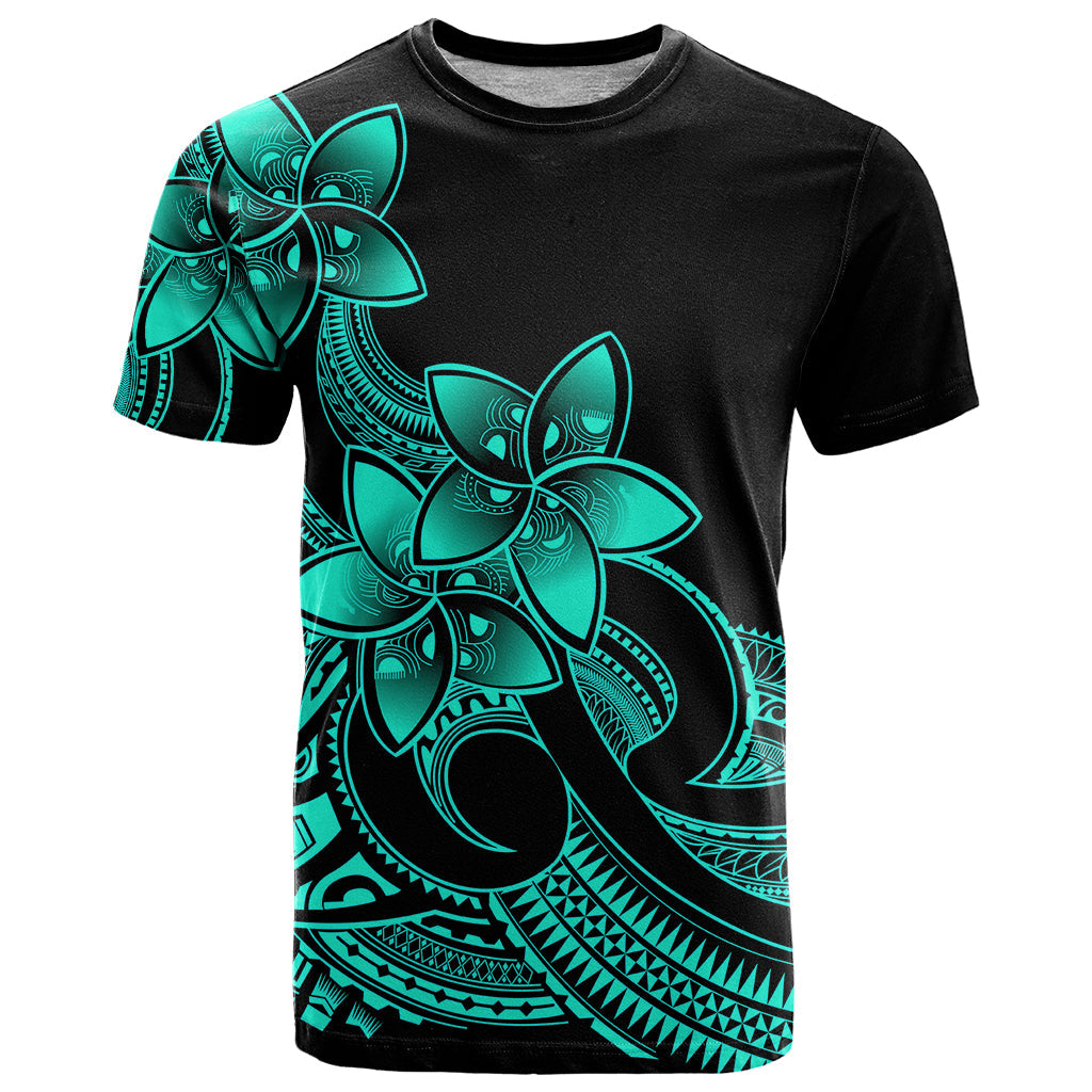 Polynesian Pride Plumeria Flowers T-Shirt Polynesian Tribal Aqua Vibe Graphic Tee