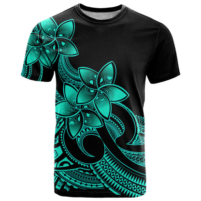 Polynesian Pride Plumeria Flowers T-Shirt Polynesian Tribal Aqua Vibe Graphic Tee