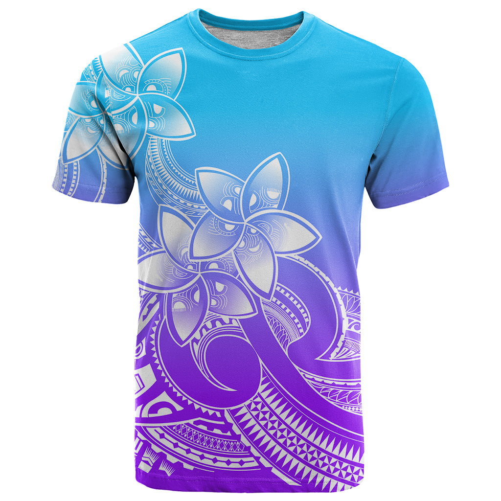 Polynesian Pride Plumeria Flowers T-Shirt Polynesian Tribal Gradient Purple Graphic Tee