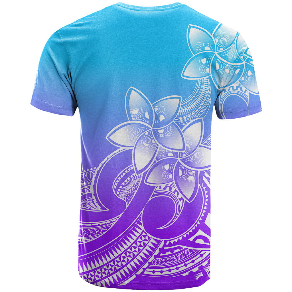 Polynesian Pride Plumeria Flowers T-Shirt Polynesian Tribal Gradient Purple Graphic Tee