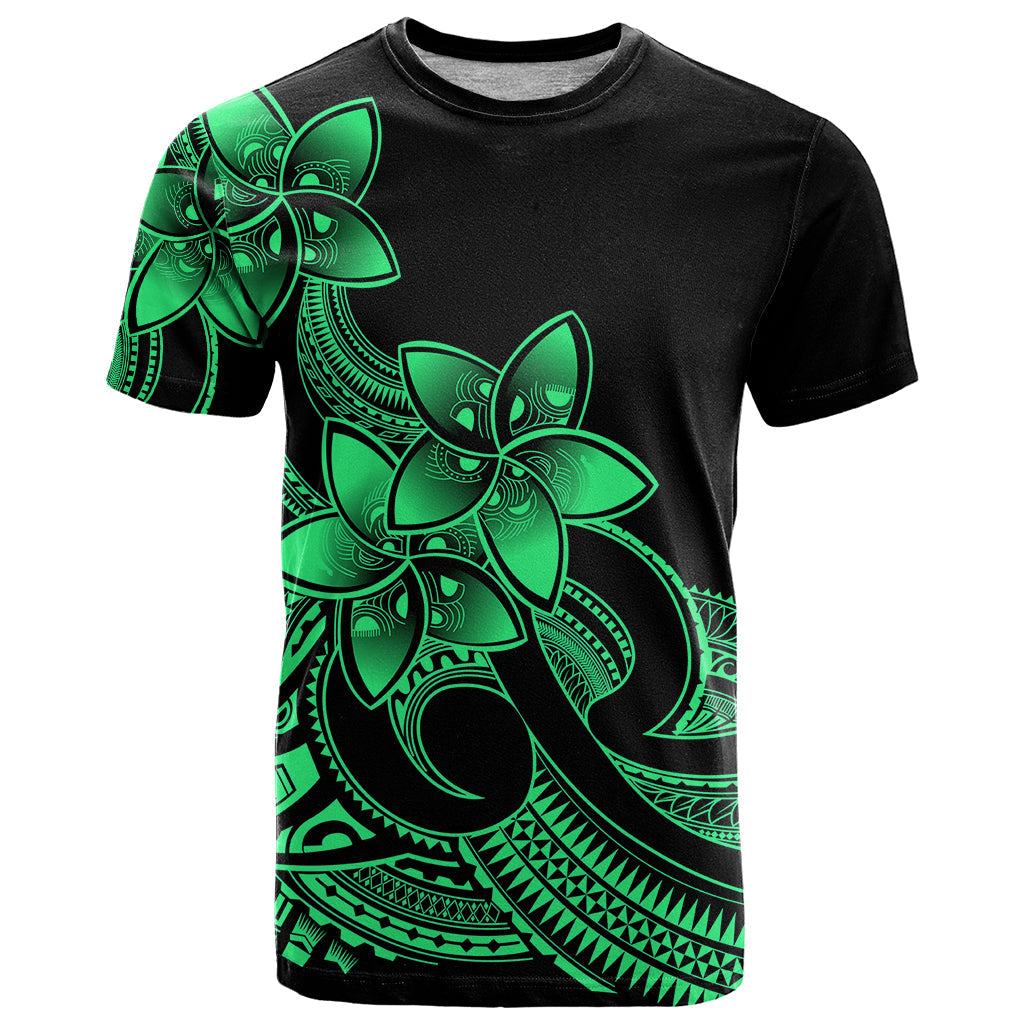 Polynesian Pride Plumeria Flowers T-Shirt Polynesian Tribal Green Vibe Graphic Tee