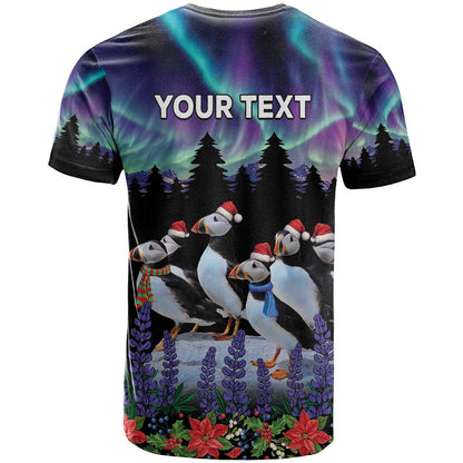 Personalized Not Now Arctic Puffin T-Shirt Icelandic Christmas with Northern Lights Graphic Tee