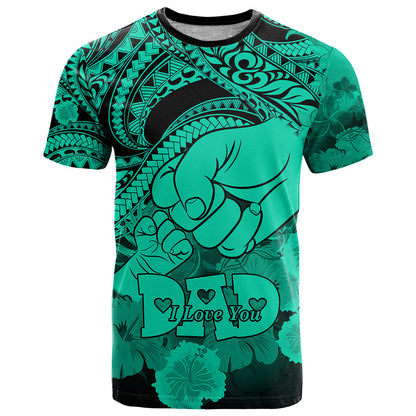 Polynesian Pride Happy Father Day T-Shirt I Love You Dad - Polynesian Tribal Green Graphic Tee