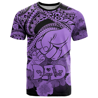 Personalised Polynesian Pride Happy Father Day T-Shirt I Love You Dad - Polynesian Tribal Purple Graphic Tee