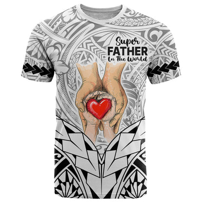 Polynesian Father's Day Gift For Dad T-Shirt Super Father In The World - Black Polynesian Pattern Graphic Tee