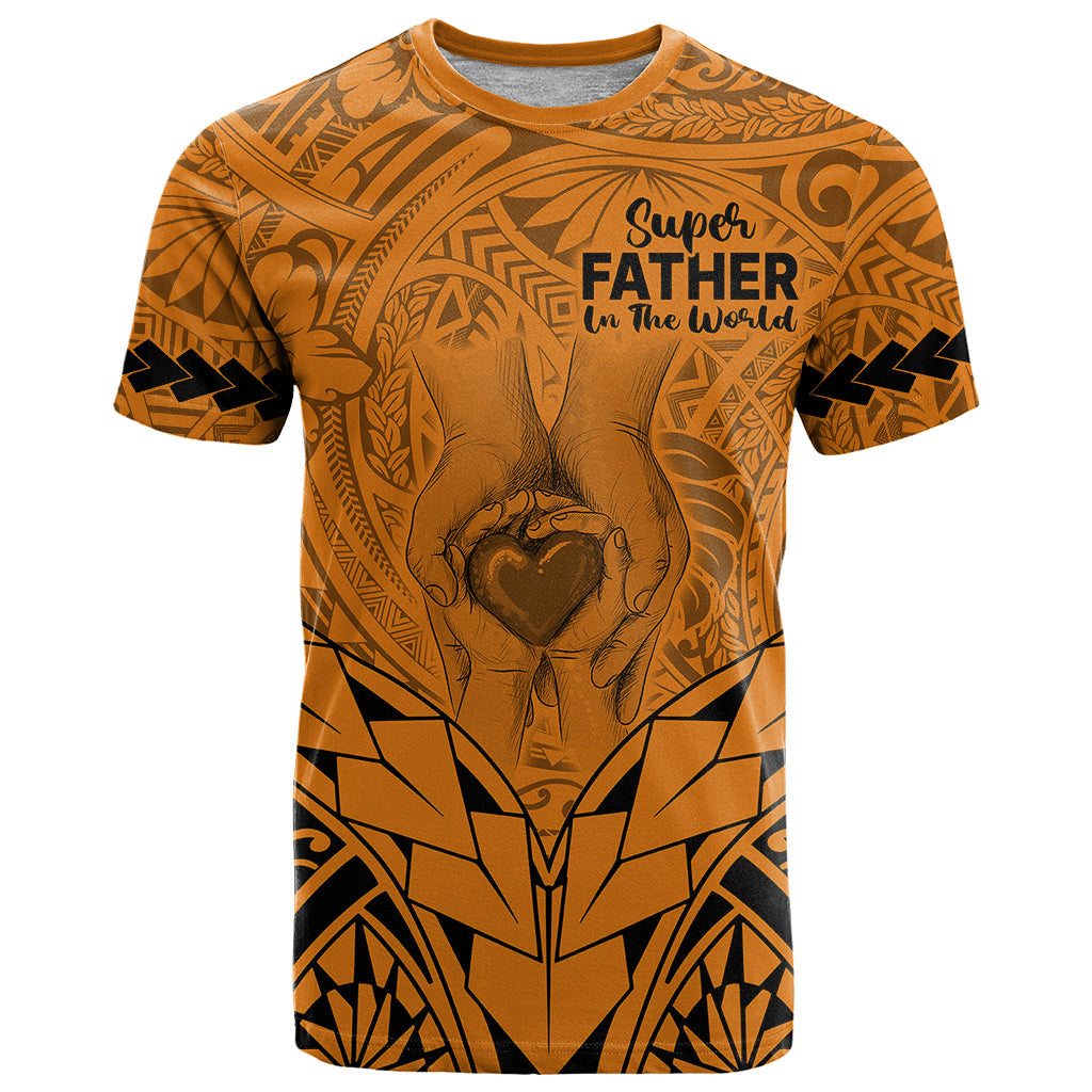 Polynesian Father's Day Gift For Dad T-Shirt Super Father In The World - Gold Polynesian Pattern Graphic Tee