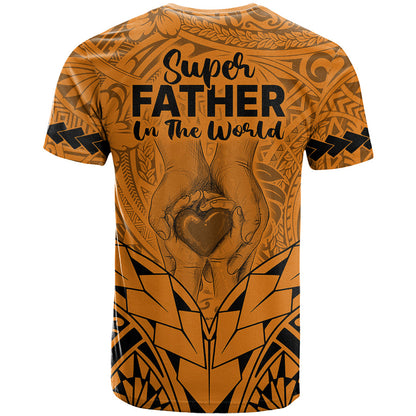 Polynesian Father's Day Gift For Dad T-Shirt Super Father In The World - Gold Polynesian Pattern Graphic Tee