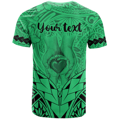 Personalised Polynesian Father's Day Gift For Dad T-Shirt Super Father In The World - Green Polynesian Pattern Graphic Tee