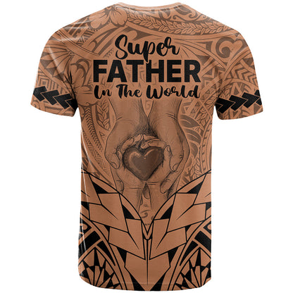 Polynesian Father's Day Gift For Dad T-Shirt Super Father In The World - Nude Polynesian Pattern Graphic Tee