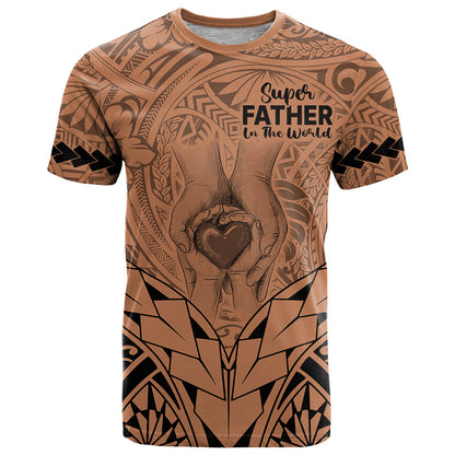 Personalised Polynesian Father's Day Gift For Dad T-Shirt Super Father In The World - Nude Polynesian Pattern Graphic Tee
